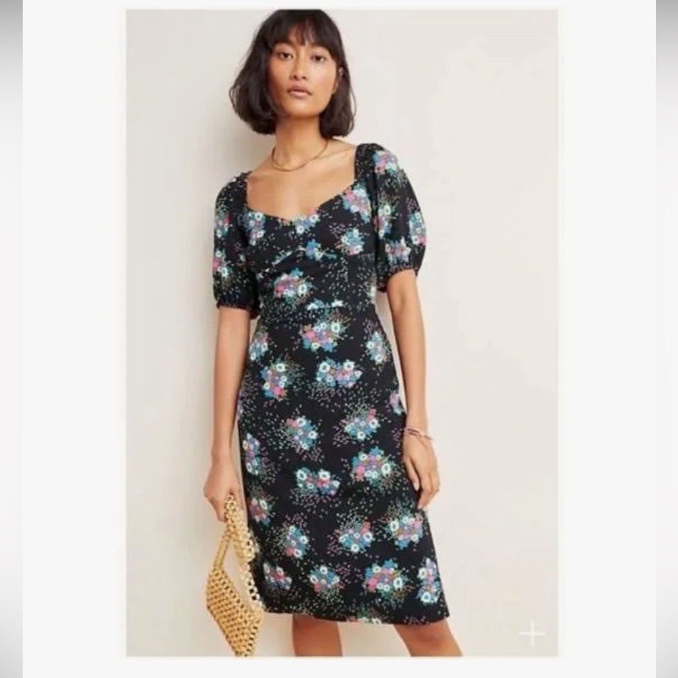 Anthropologie Black Floral Dress